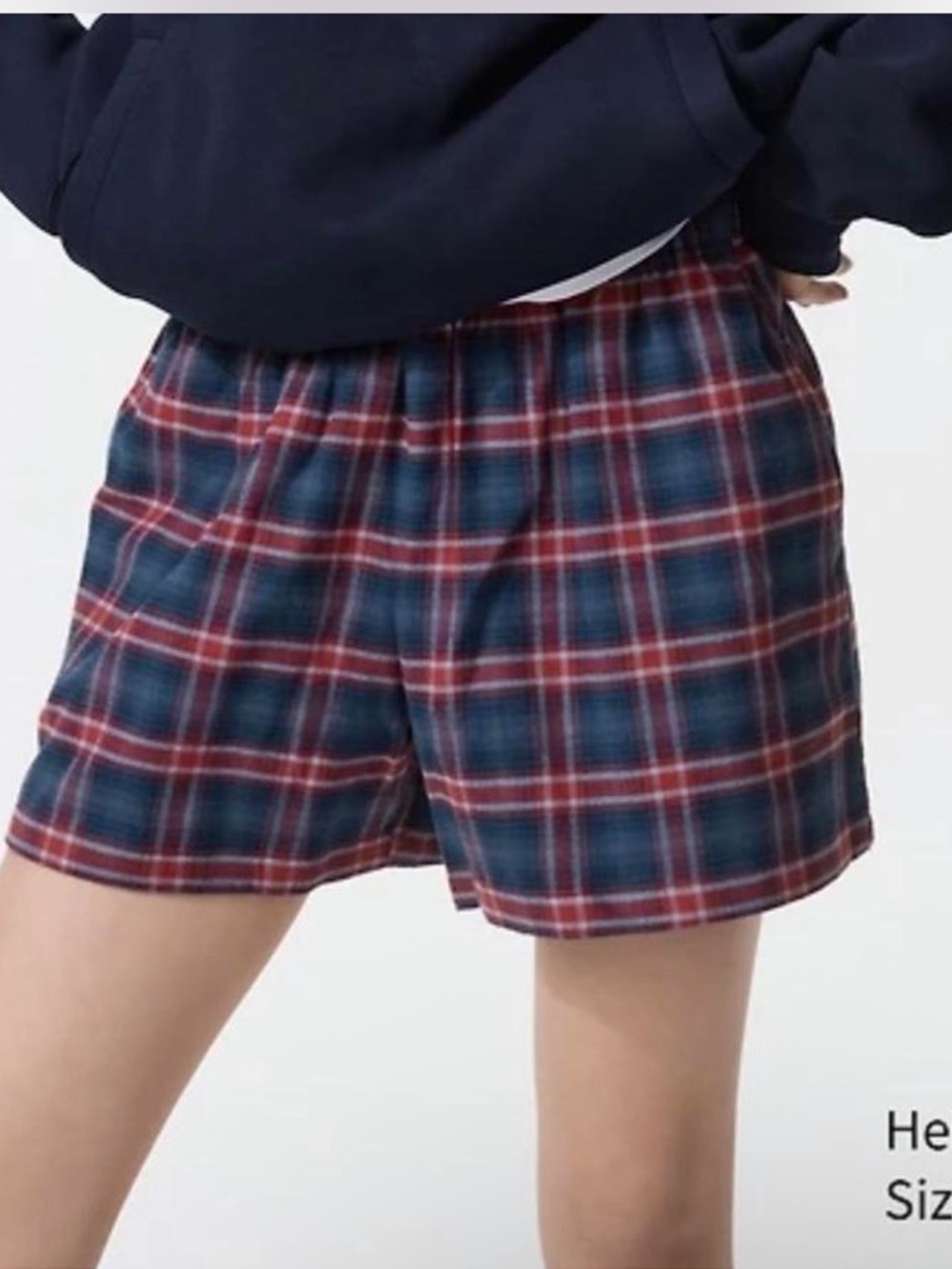 Uniqlo Plaid Elastic-Waist Shorts - Navy and Red